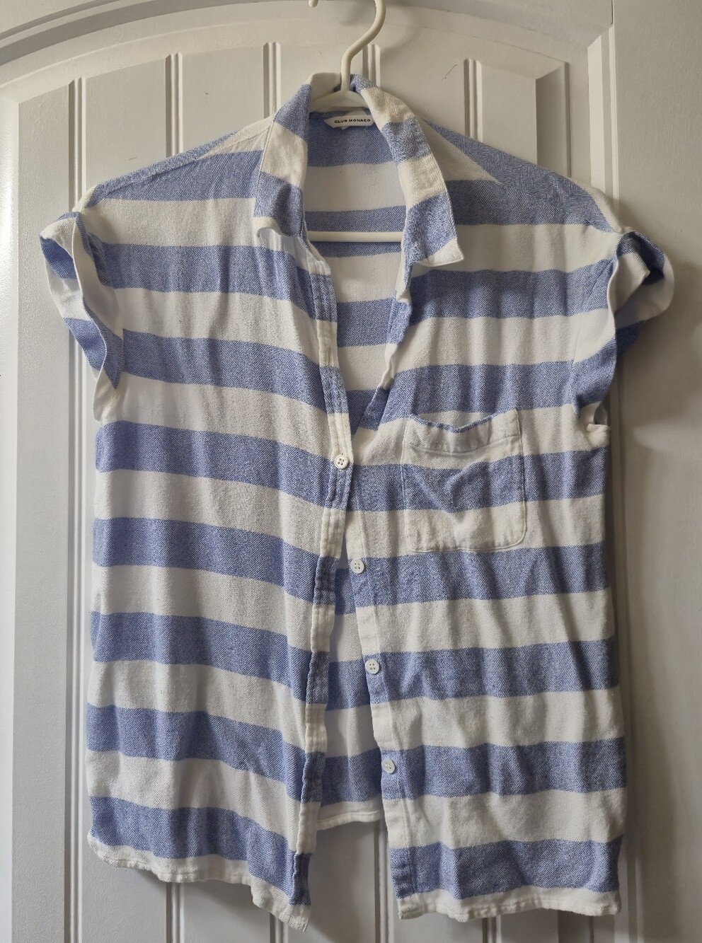Womens Club Monaco Button Down Herringbone Striped Top Size Small